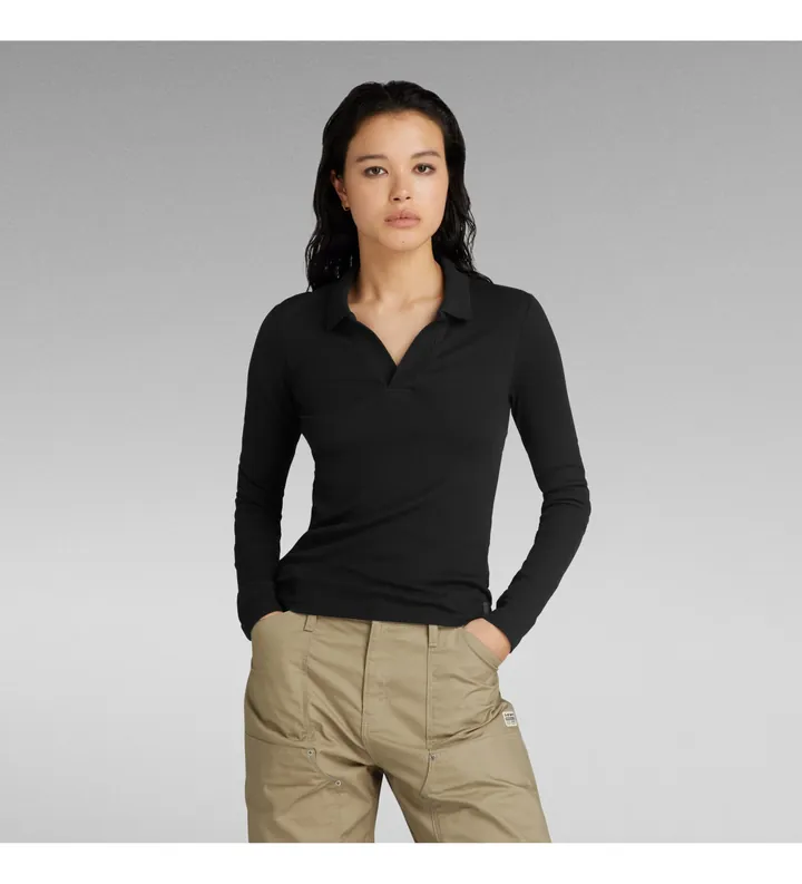 G-Star para mujer. D24513-D527-6484 Polo Ribbed slim negro (M), Casual, Manga larga, Algodón Orgánico, Sostenible