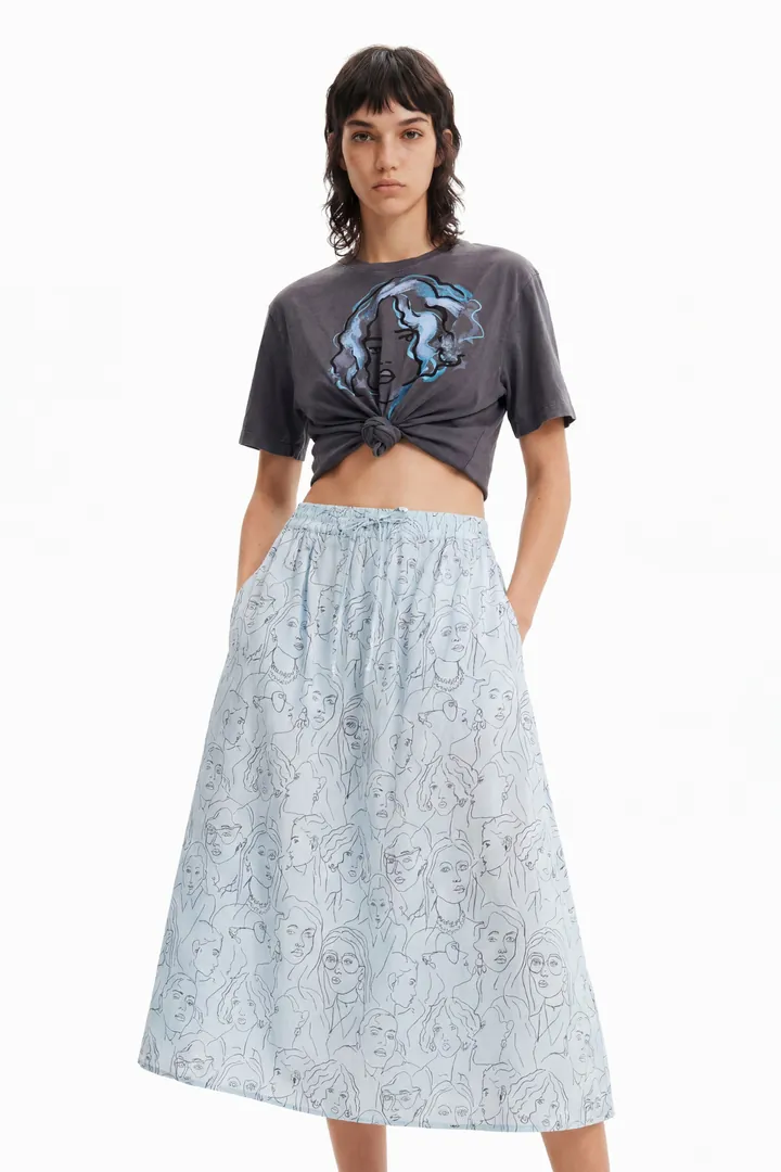 Desigual, Falda midi caras, Azul, L