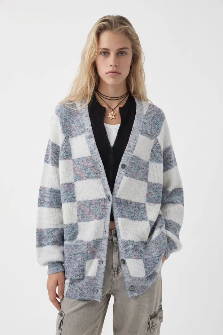 Desigual, Cárdigan tejido combinado, Blanco, L