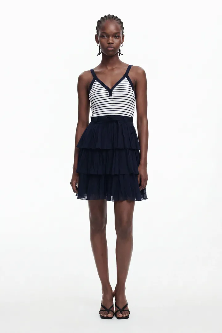 Desigual, Vestido combinado falda plisada, Azul, L