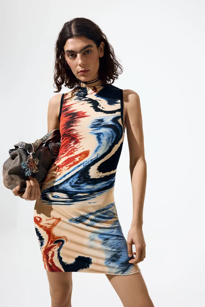 Desigual, Vestido sin mangas estampado, Mujer, Viscosa, L